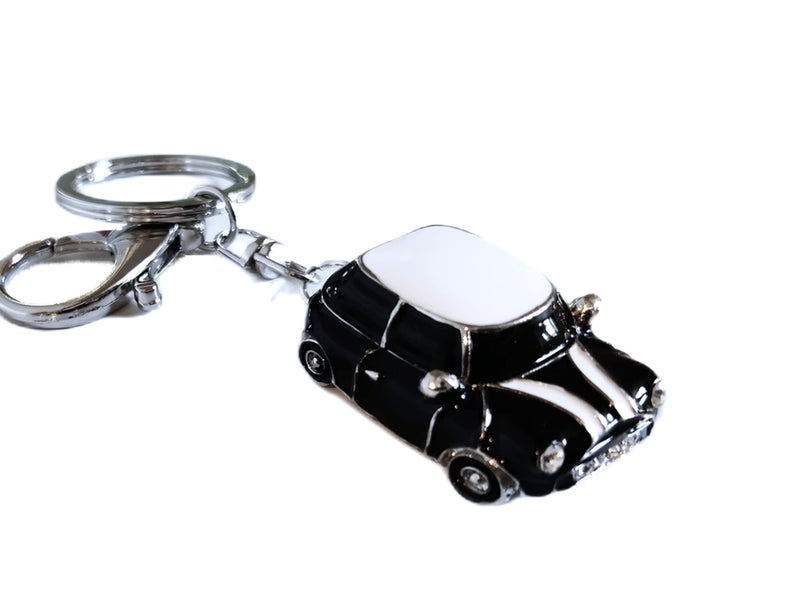 Mini Style Car Keychain Gift Rhinestone detail Cooper Novelty (Black (Silver trim))